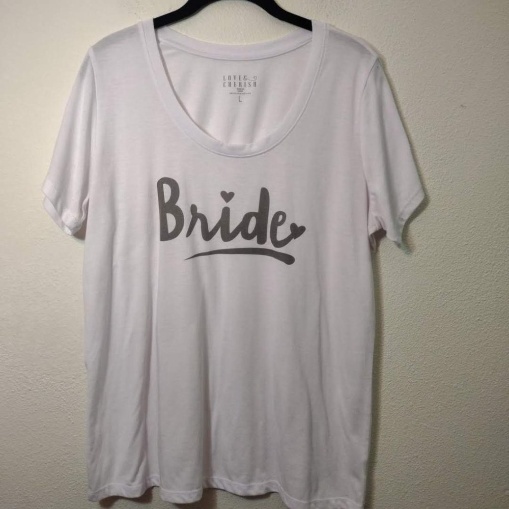 Love & Cherish White & Gray Bride T-Shirt L